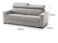 Sofá*Talamo Italia Sofá fixo Dmicel, ofá de 3 lugare, 100% Fabricado na Itália, Sofá da ala, em tecido acolchoado, com apoio de cabeça ajutávei â€<â€<e braço fino, 220x95h85 cm, Cinza Cinzento