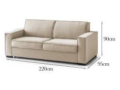 Sofá*Talamo Italia Sofá fixo Dospin, sofá de 3 lugares, 100% Fabricado na Itália, Sofá da sala em tecido, com braços padrão, 220x95h90 cm, Bege