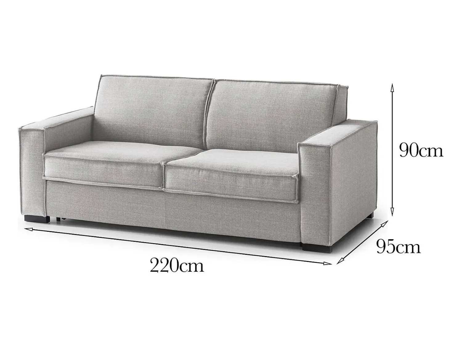 Outlet Talamo Italia Sofá fixo Dospin, sofá de 3 lugares, 100% Fabricado na Itália, Sofá da sala em tecido, com braços padrão, 220x95h90 cm, Cinza Cinzento