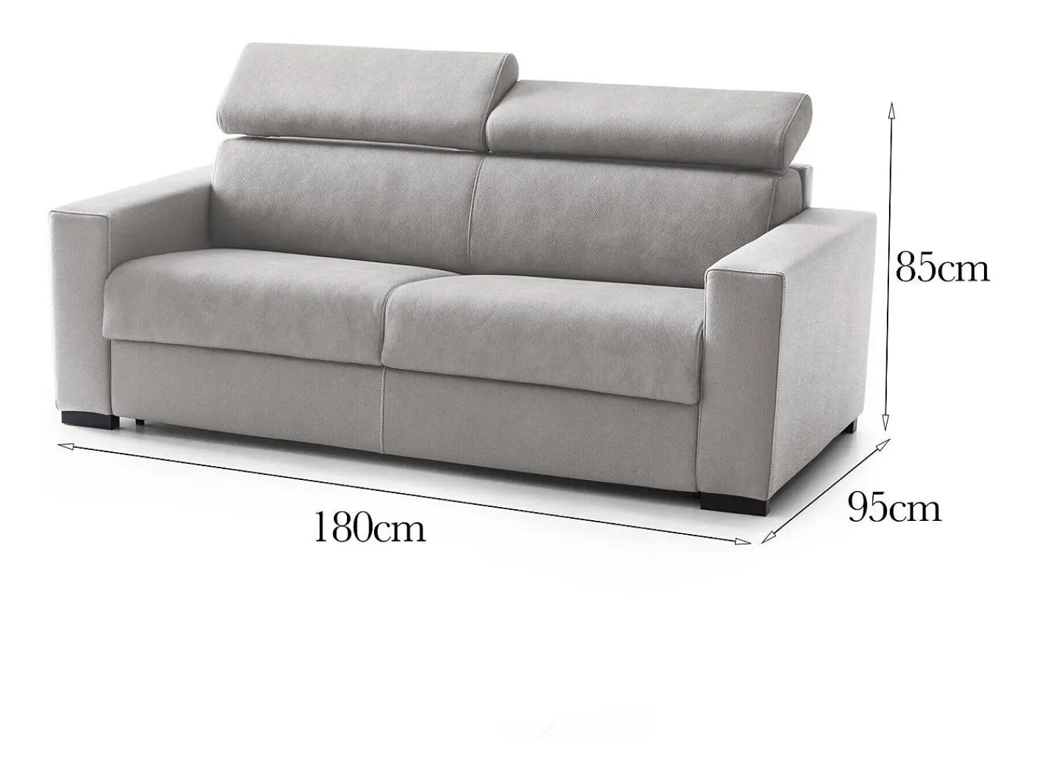 Sofá|Talamo Italia Sofá fixo Dpanad, ofá de 2 lugare, 100% Fabricado na Itália, Sofá da ala, em tecido acolchoado, com apoio de cabeça ajutávei â€<â€<e braço fino, 180x95h85 cm, Cinza Cinzento