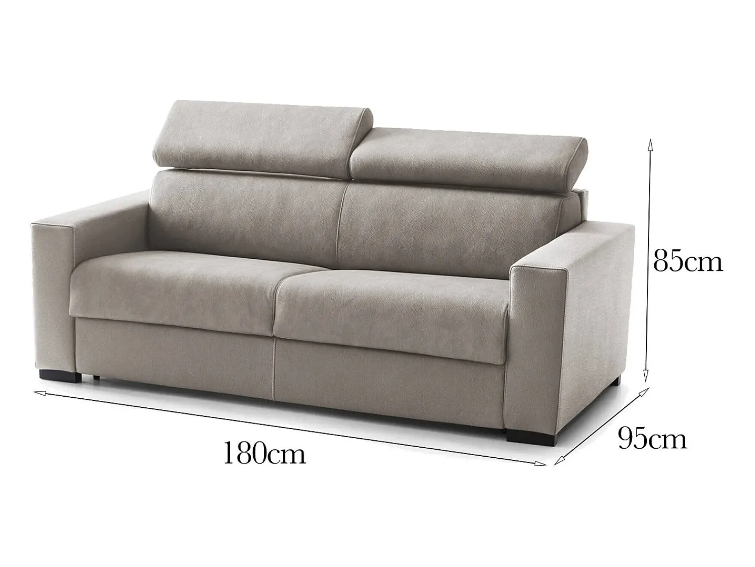 Talamo Italia Sofá fixo Dpanad, ofá de 2 lugare, 100% Fabricado na Itália, Sofá da ala, em tecido acolchoado, com apoio de cabeça ajutávei â€<â€<e braço fino, Cm 180x95h85, Taupe^ Sofá
