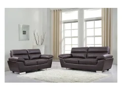 Habitat et jardin Sofá fixo em couro colado e PVC "Dallas" - 210 x 88 x 90 cm - 3 lugares - Chocolate Castanho chocolate