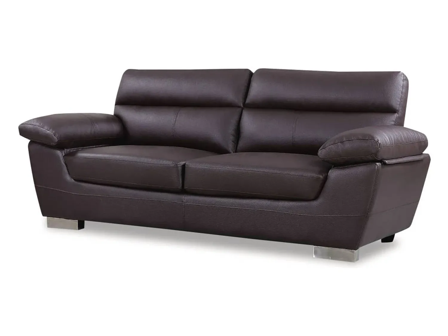 Habitat et jardin Sofá fixo em couro colado e PVC "Dallas" - 210 x 88 x 90 cm - 3 lugares - Chocolate Castanho chocolate
