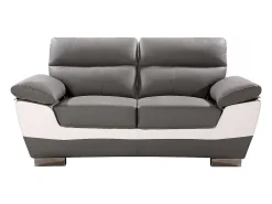Sofá*Habitat et jardin Sofá fixo em couro colado e PVC "Dallas" - 169 x 88 x 90 cm - 2 lugares - Cinza/Branco Cinzento / Branco