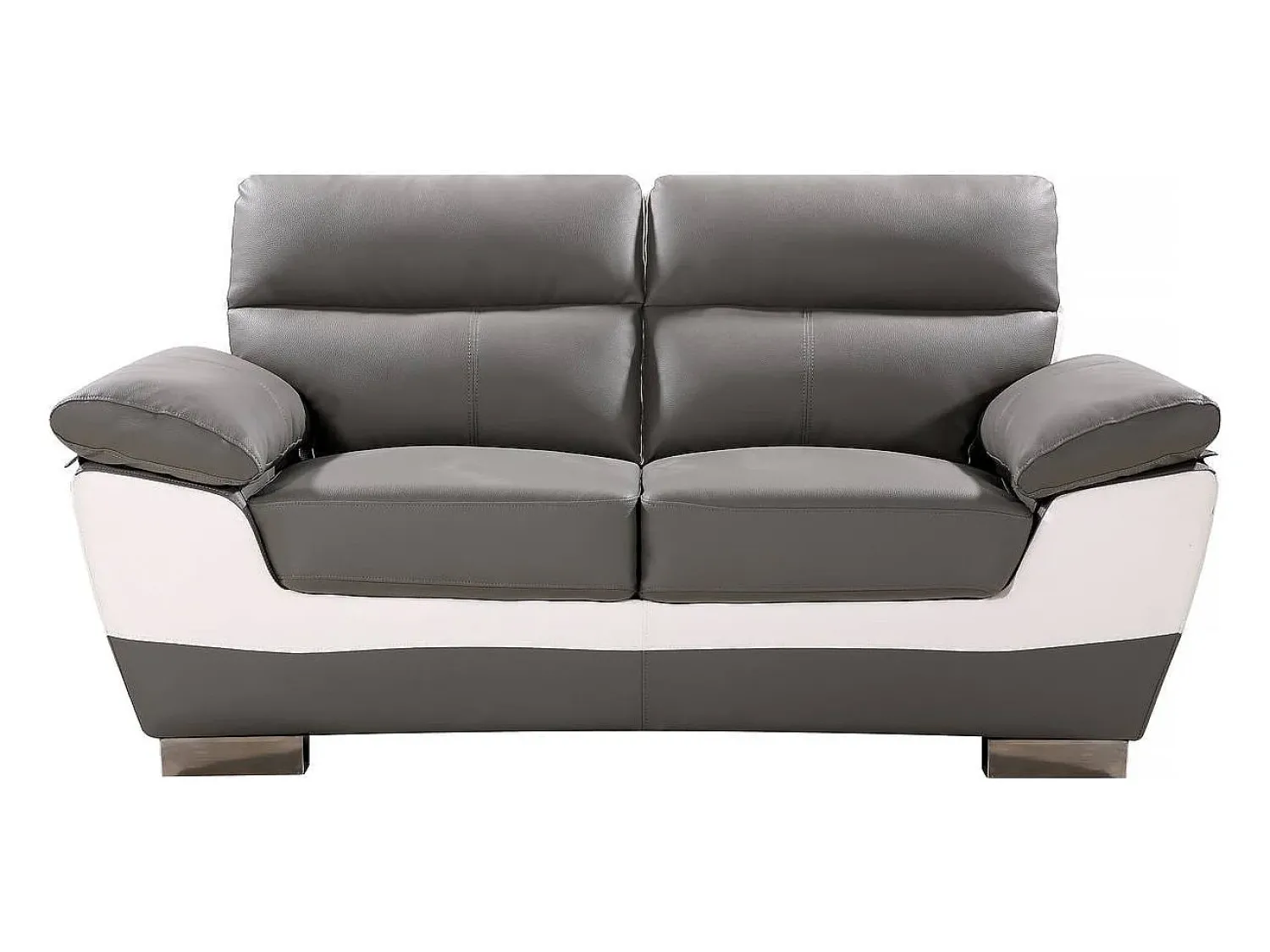 Sofá*Habitat et jardin Sofá fixo em couro colado e PVC "Dallas" - 169 x 88 x 90 cm - 2 lugares - Cinza/Branco Cinzento / Branco
