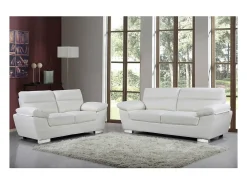 Sofá|Habitat et jardin Sofá fixo em couro colado e PVC "Dallas" - 210 X 88 X 90 cm - 3 lugares - Branco