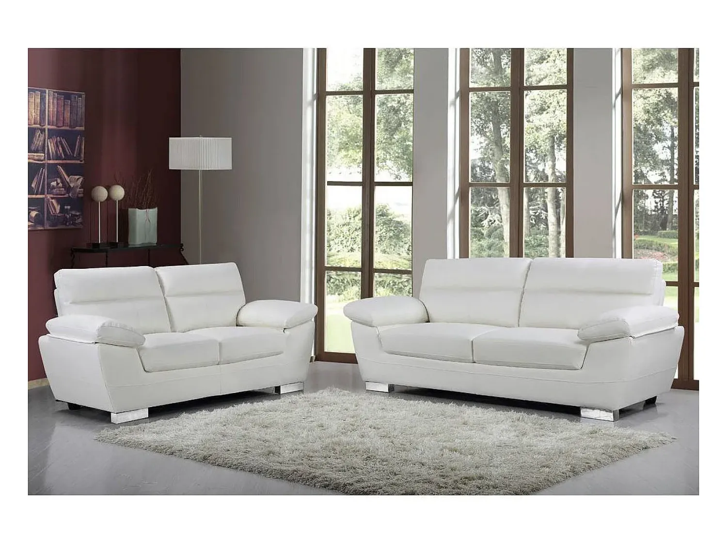 Sofá|Habitat et jardin Sofá fixo em couro colado e PVC "Dallas" - 210 X 88 X 90 cm - 3 lugares - Branco