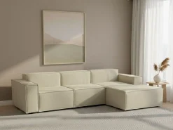 Hot Talamo Italia Sofá fixo Giovanna, sofá modular de 3 lugares com península direita, 100% Made in Italy, Sofá de tecido moderno, 300x170h70 cm, Bege