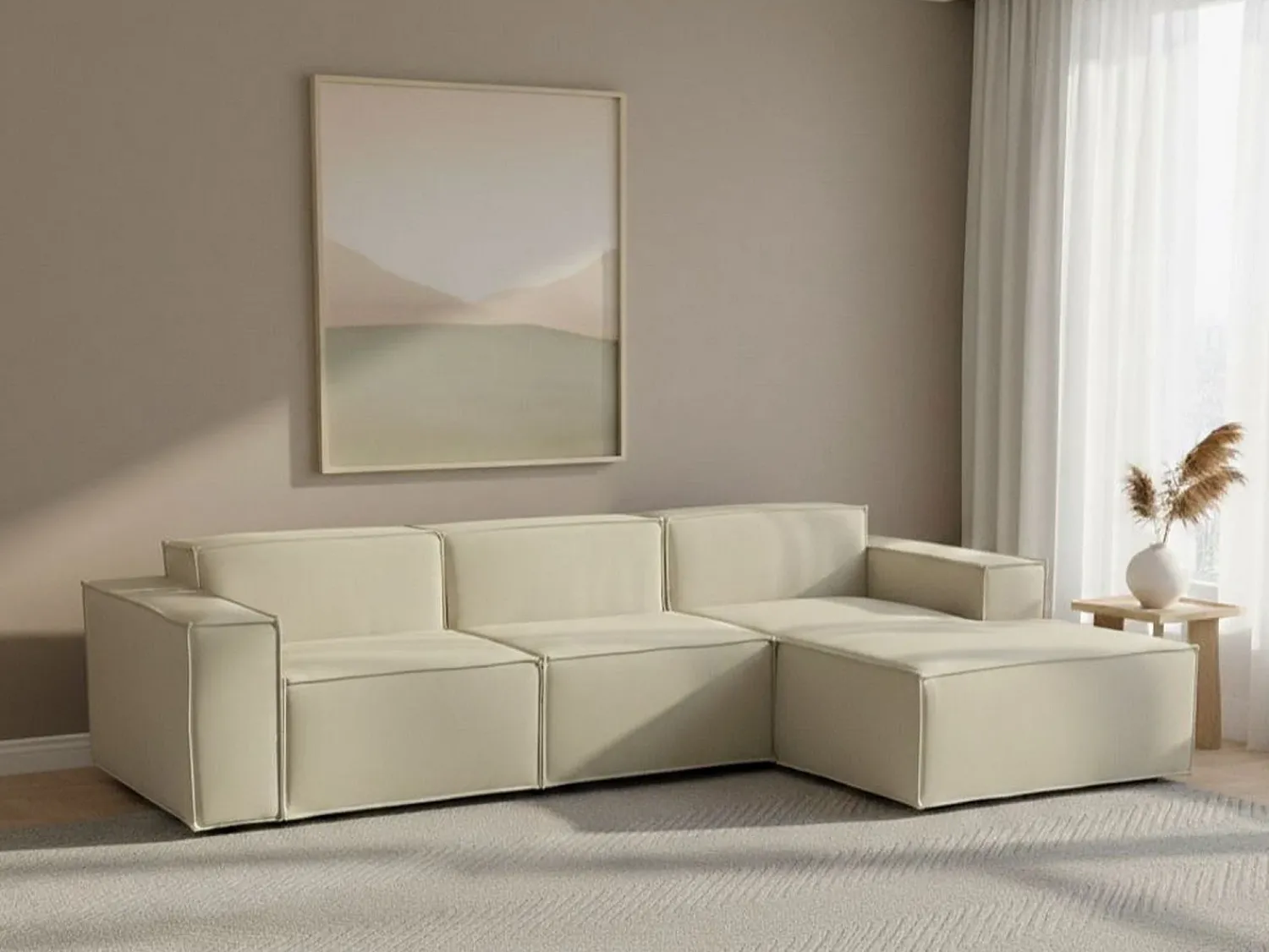 Hot Talamo Italia Sofá fixo Giovanna, sofá modular de 3 lugares com península direita, 100% Made in Italy, Sofá de tecido moderno, 300x170h70 cm, Bege