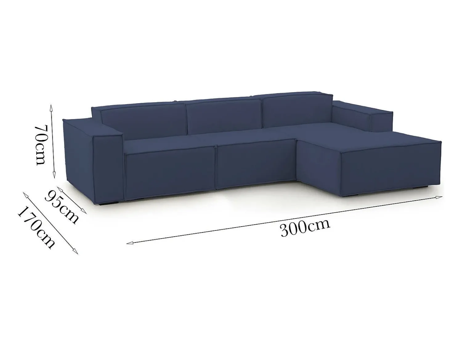 Talamo Italia Sofá fixo Giovanna, sofá modular de 3 lugares com península direita, 100% Made in Italy, Sofá de tecido moderno, 300x170h70 cm,^ Sofá