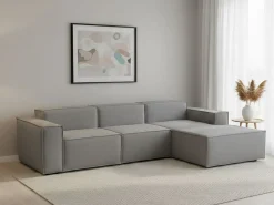 Talamo Italia Sofá fixo Giovanna, sofá modular de 3 lugares com península direita, 100% Made in Italy, Sofá de tecido moderno, 300x170h70 cm, Cinza^ Sofá