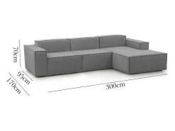 Talamo Italia Sofá fixo Giovanna, sofá modular de 3 lugares com península direita, 100% Made in Italy, Sofá de tecido moderno, 300x170h70 cm, Cinza^ Sofá