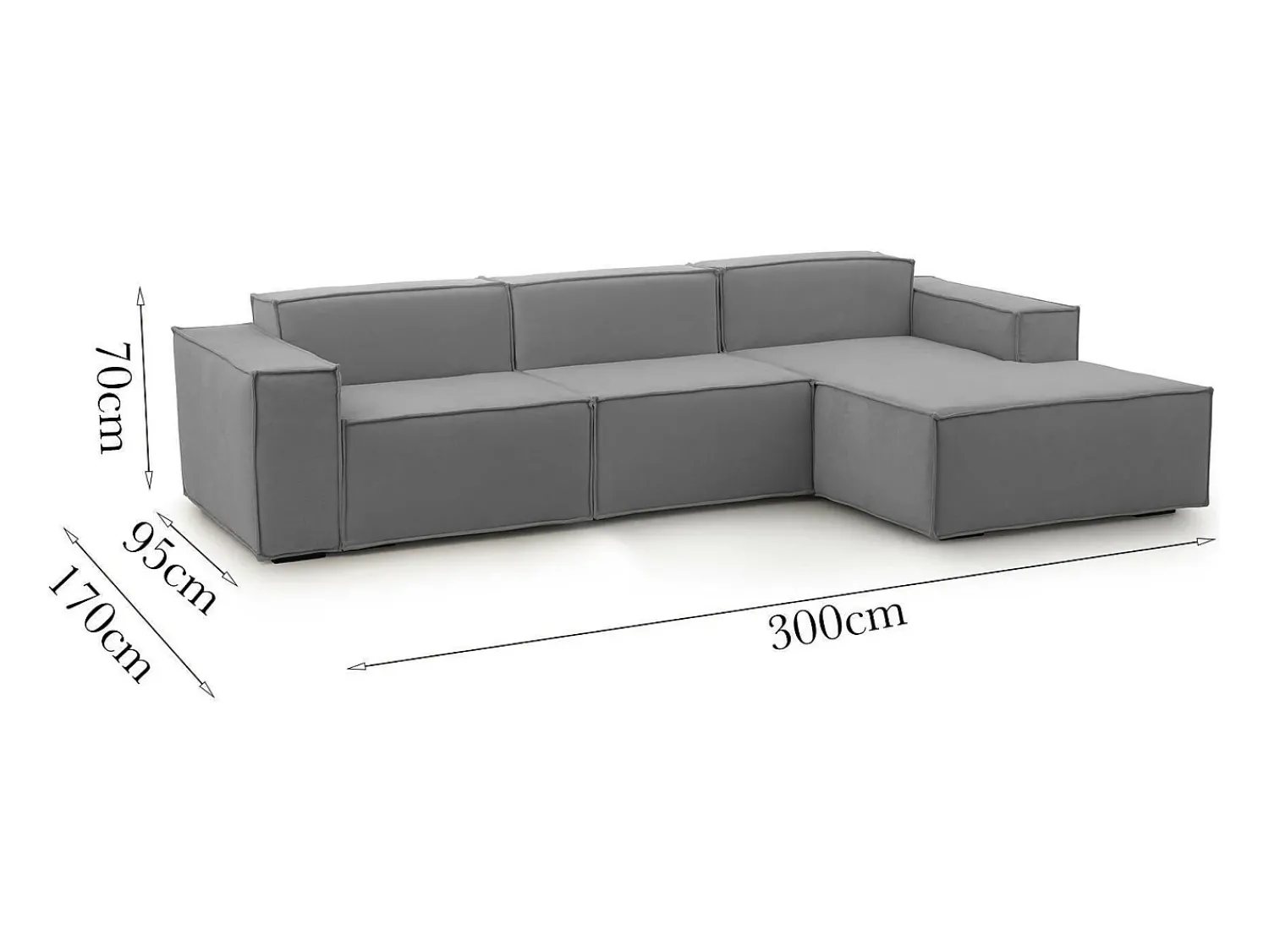 Talamo Italia Sofá fixo Giovanna, sofá modular de 3 lugares com península direita, 100% Made in Italy, Sofá de tecido moderno, 300x170h70 cm, Cinza^ Sofá