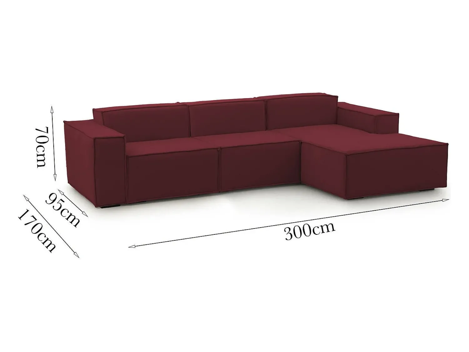 Talamo Italia Sofá fixo Giovanna, sofá modular de 3 lugares com península direita, 100% Made in Italy, Sofá de tecido moderno, 300x170h70 cm,^ Sofá