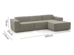 Outlet Talamo Italia Sofá fixo Giovanna, sofá modular de 3 lugares com península direita, 100% Made in Italy, Sofá de tecido moderno, 300x170h70 cm, Taupe Cinzento