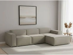 Outlet Talamo Italia Sofá fixo Giovanna, sofá modular de 3 lugares com península direita, 100% Made in Italy, Sofá de tecido moderno, 300x170h70 cm, Taupe Cinzento