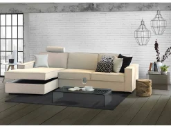 Sofá*Talamo Italia Sofá fixo Grazia, Sofá de canto, 100% Fabricado na Itália, Sofá da sala com península esquerda, com braços padrão, 280x95h90 cm, Bege