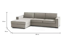Sofá*Talamo Italia Sofá fixo Grazia, Sofá de canto, 100% Fabricado na Itália, Sofá da sala com, Península contêiner esquerda, com braços padrão, Cm 280x95h90, Taupe Cinzento
