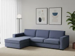 Online Talamo Italia Sofá fixo Grazia, Sofá de canto, 100% Fabricado na Itália, Sofá da sala com, Península contêiner esquerda, com braços padrão, 280x95h90 cm, Azul