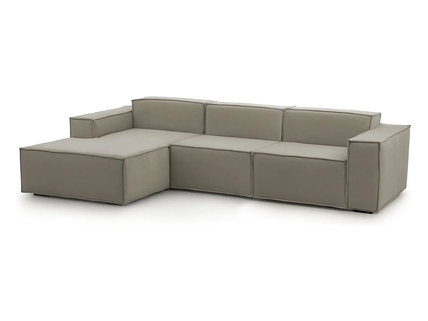 New Talamo Italia Sofá fixo Jessica, sofá modular de 3 lugares com península esquerda, 100% Fabricado na Itália, Sofá de tecido moderno, 300x170h70 cm, Taupe Cinzento