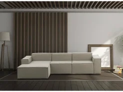 New Talamo Italia Sofá fixo Jessica, sofá modular de 3 lugares com península esquerda, 100% Fabricado na Itália, Sofá de tecido moderno, 300x170h70 cm, Taupe Cinzento