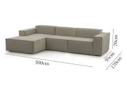 New Talamo Italia Sofá fixo Jessica, sofá modular de 3 lugares com península esquerda, 100% Fabricado na Itália, Sofá de tecido moderno, 300x170h70 cm, Taupe Cinzento