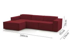 Sofá|Talamo Italia Sofá fixo Jessica, sofá modular de 3 lugares com península esquerda, 100% Fabricado na Itália, Sofá de tecido moderno, 300x170h70 cm, Vermelho