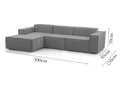 Sale Talamo Italia Sofá fixo Jessica, sofá modular de 3 lugares com península esquerda, 100% Fabricado na Itália, Sofá de tecido moderno, 300x170h70 cm, Cinza Cinzento
