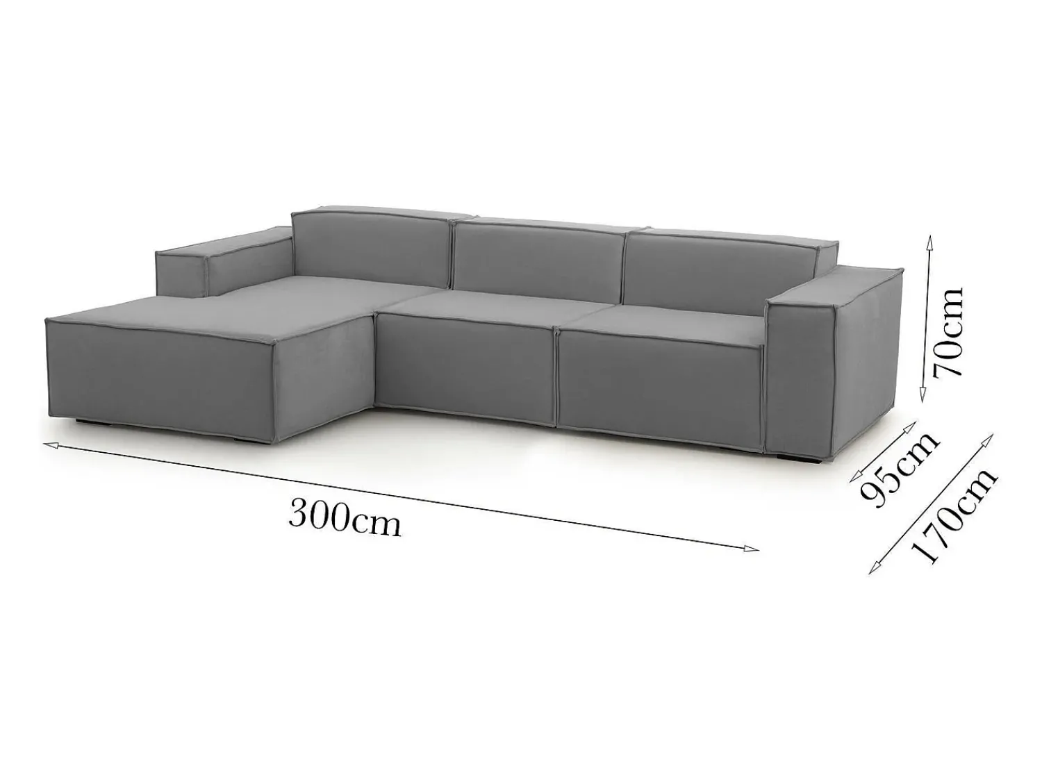 Sale Talamo Italia Sofá fixo Jessica, sofá modular de 3 lugares com península esquerda, 100% Fabricado na Itália, Sofá de tecido moderno, 300x170h70 cm, Cinza Cinzento