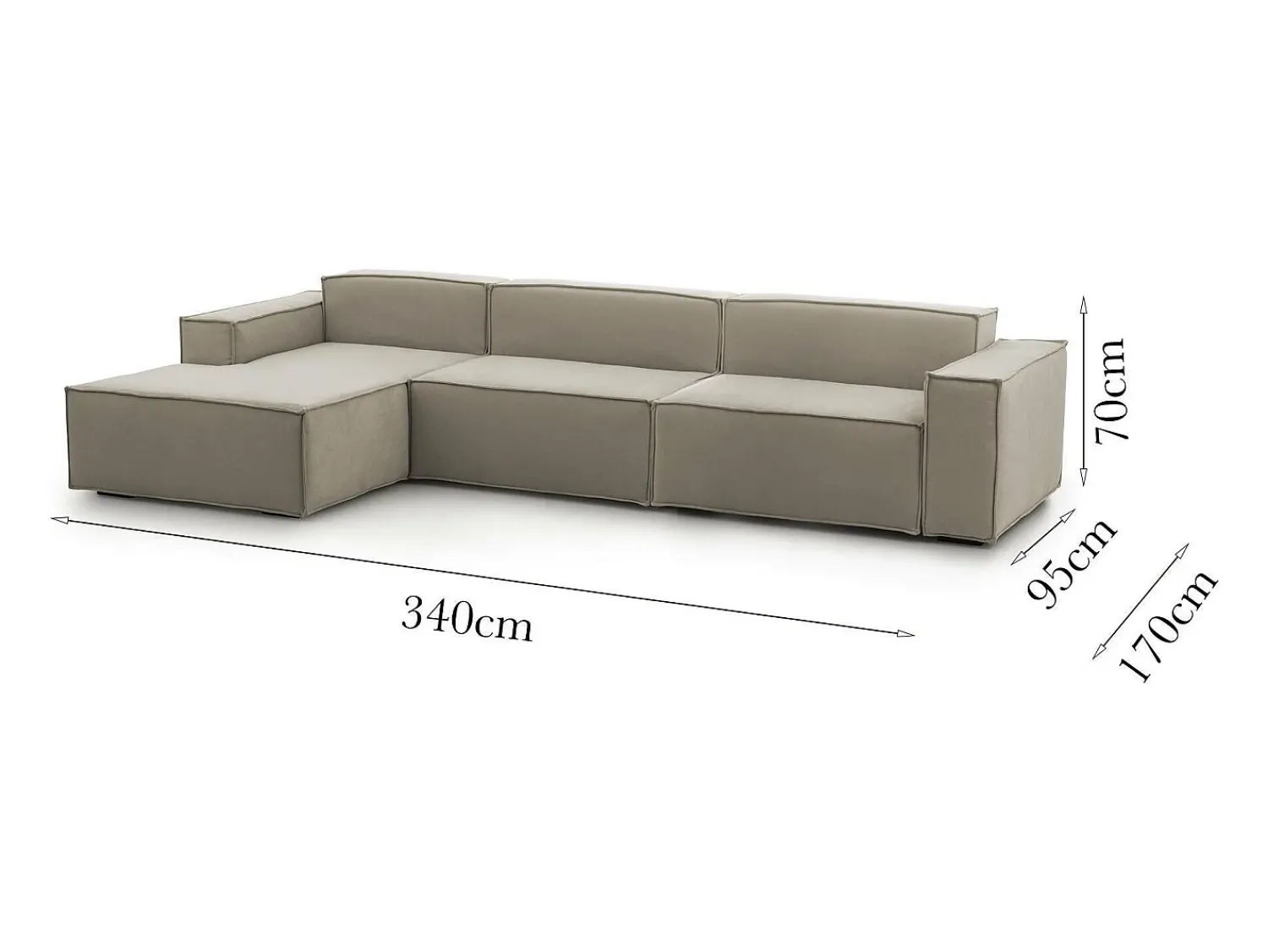 Talamo Italia Sofá fixo Licia, sofá modular de 4 lugares com península esquerda, 100% Fabricado na Itália, Sofá de tecido moderno, 340x170h70 cm, Taupe^ Sofá