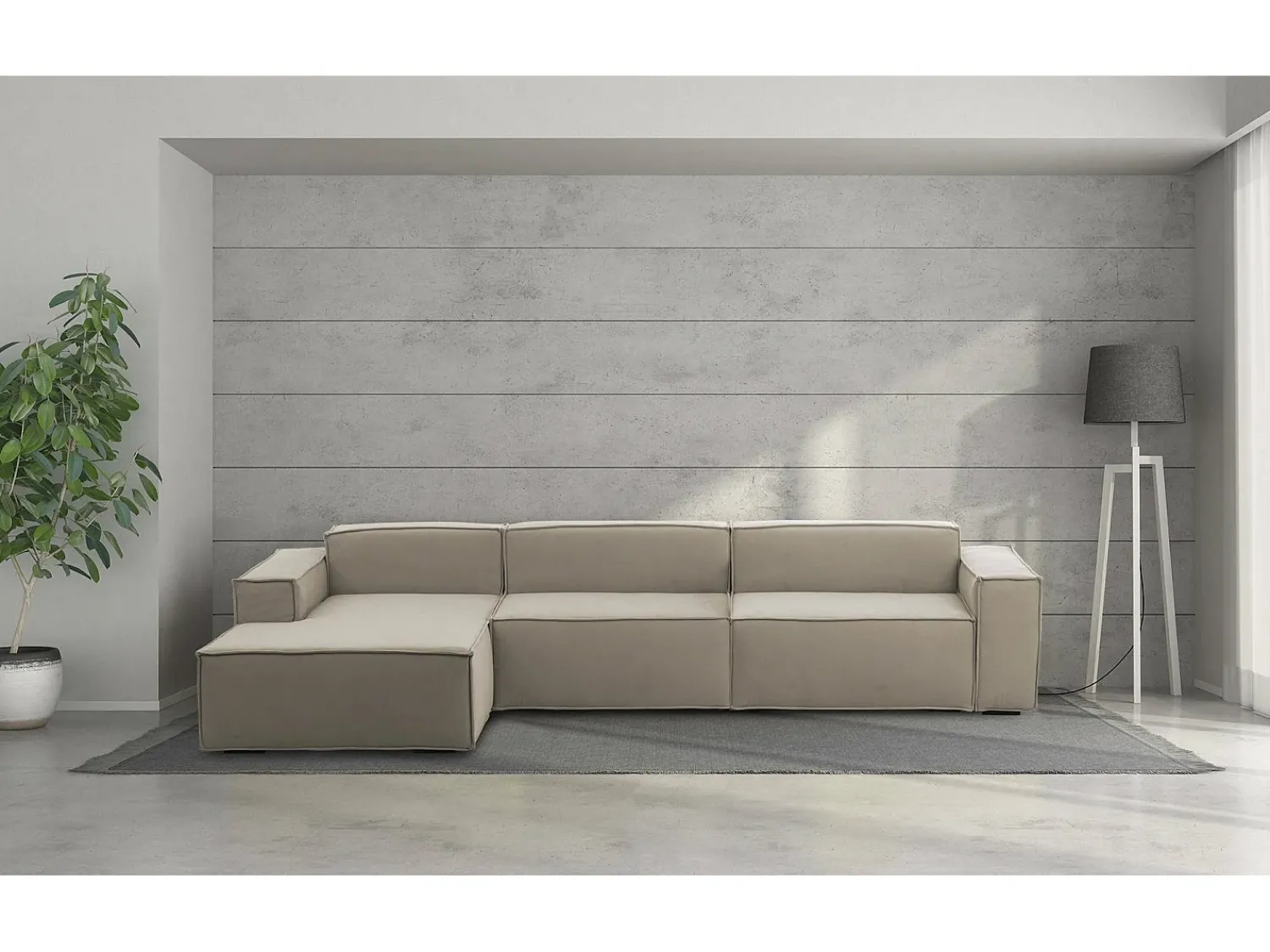 Talamo Italia Sofá fixo Licia, sofá modular de 4 lugares com península esquerda, 100% Fabricado na Itália, Sofá de tecido moderno, 340x170h70 cm, Taupe^ Sofá