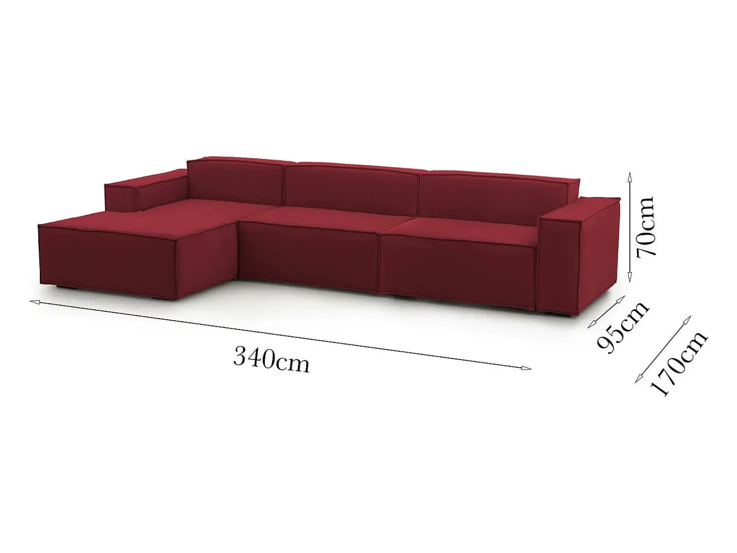 Talamo Italia Sofá fixo Licia, sofá modular de 4 lugares com península esquerda, 100% Fabricado na Itália, Sofá de tecido moderno, 340x170h70 cm,^ Sofá