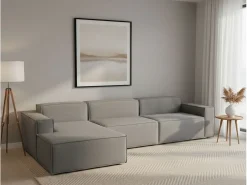 Sofá*Talamo Italia Sofá fixo Licia, sofá modular de 4 lugares com península esquerda, 100% Fabricado na Itália, Sofá de tecido moderno, 340x170h70 cm, Cinza Cinzento