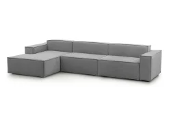 Sofá*Talamo Italia Sofá fixo Licia, sofá modular de 4 lugares com península esquerda, 100% Fabricado na Itália, Sofá de tecido moderno, 340x170h70 cm, Cinza Cinzento