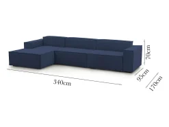 Sofá|Talamo Italia Sofá fixo Licia, sofá modular de 4 lugares com península esquerda, 100% Fabricado na Itália, Sofá de tecido moderno, 340x170h70 cm, Azul