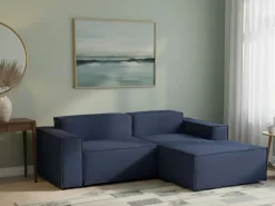 Sofá|Talamo Italia Sofá fixo Lidia, Sofá modular grande de 2 lugares com península direita, 100% Fabricado na Itália, Sofá de tecido moderno, 240x170h70 cm, Azul