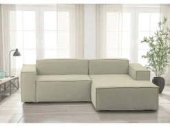 New Talamo Italia Sofá fixo Lidia, Sofá modular grande de 2 lugares com península direita, 100% Fabricado na Itália, Sofá de tecido moderno, 240x170h70 cm, Bege