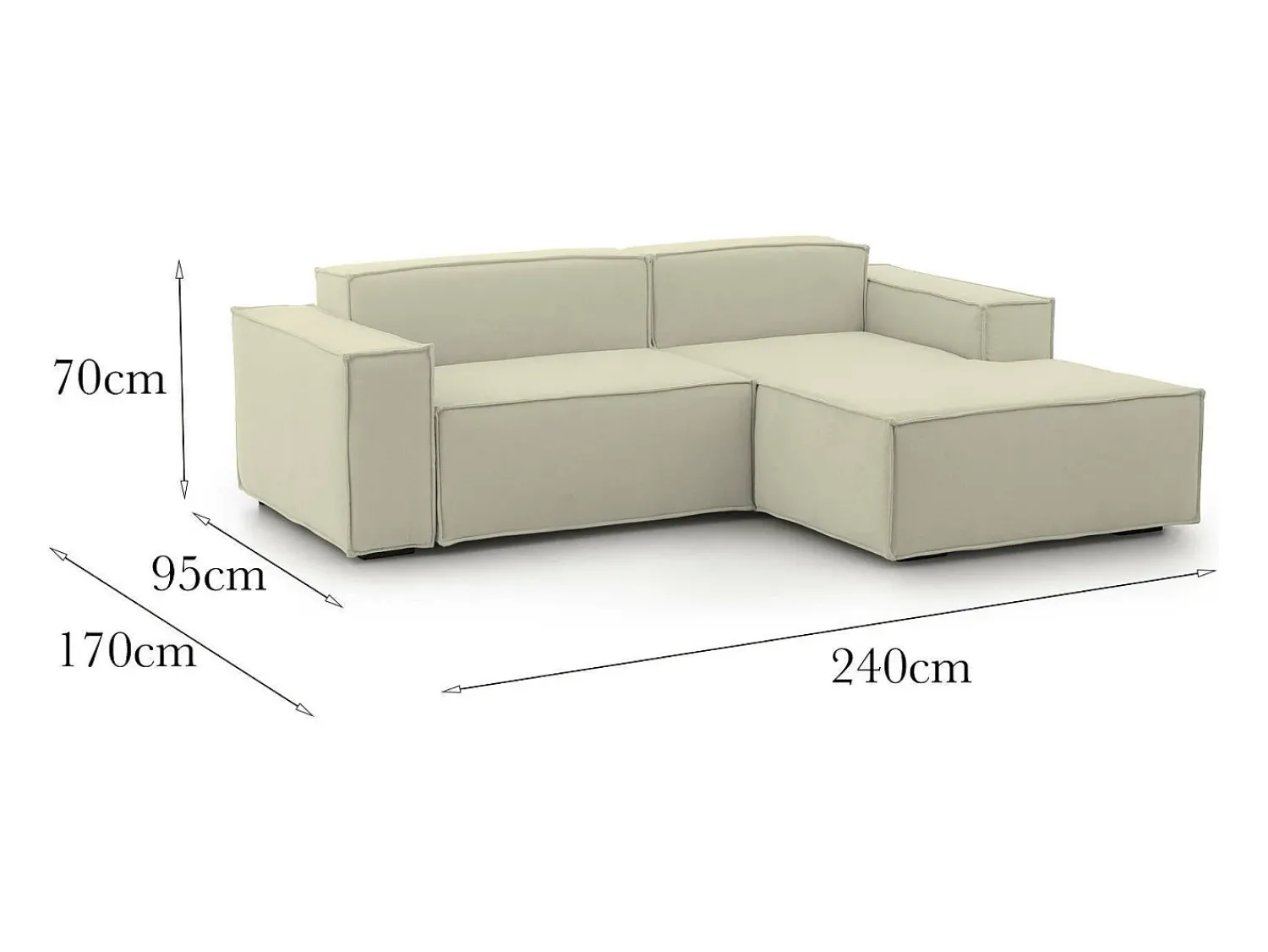 New Talamo Italia Sofá fixo Lidia, Sofá modular grande de 2 lugares com península direita, 100% Fabricado na Itália, Sofá de tecido moderno, 240x170h70 cm, Bege
