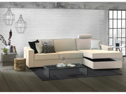 New Talamo Italia Sofá fixo Maia, Sofá de canto, 100% Fabricado na Itália, Sofá da sala com, Península direita, com braços finos, Cm 260x95h90, Bege