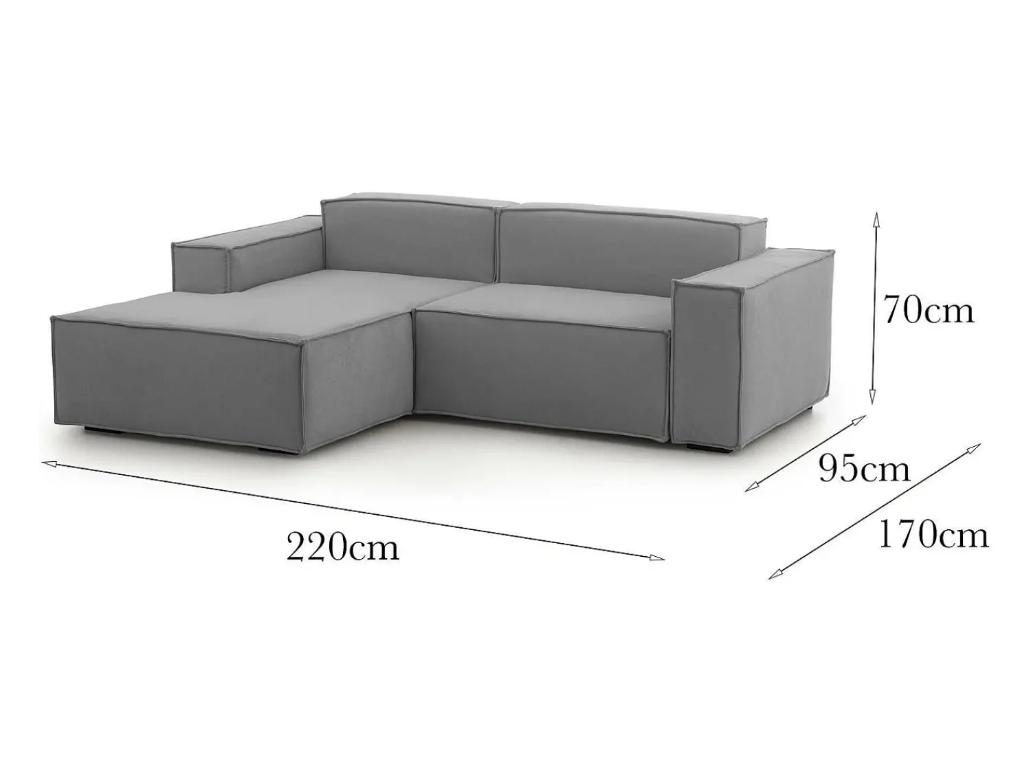 Sofá|Talamo Italia Sofá fixo Nadia, sofá modular de 2 lugares com península esquerda, 100% Fabricado na Itália, Sofá de tecido moderno, 220x170h70 cm, Cinza Cinzento