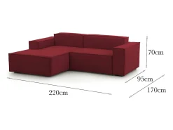 Hot Talamo Italia Sofá fixo Nadia, sofá modular de 2 lugares com península esquerda, 100% Fabricado na Itália, Sofá de tecido moderno, 220x170h70 cm, Vermelho