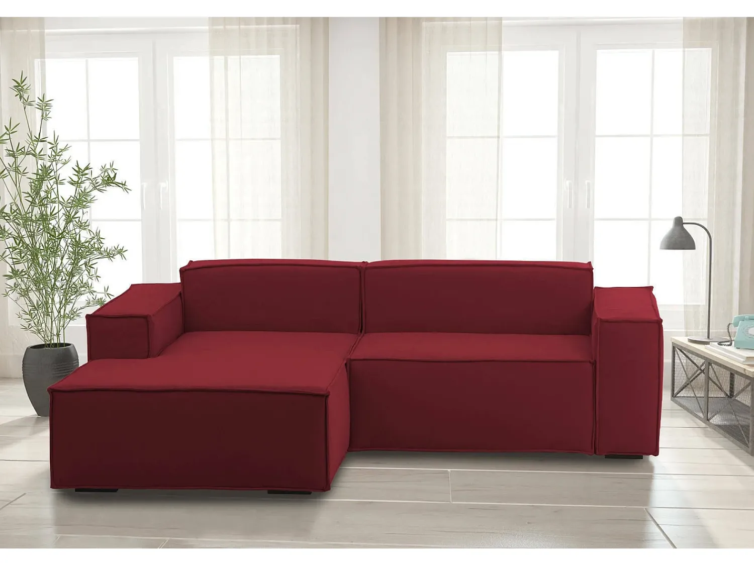 Hot Talamo Italia Sofá fixo Nadia, sofá modular de 2 lugares com península esquerda, 100% Fabricado na Itália, Sofá de tecido moderno, 220x170h70 cm, Vermelho