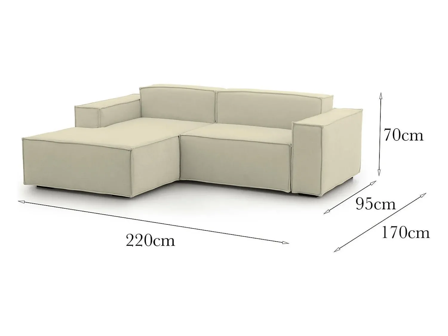 Talamo Italia Sofá fixo Nadia, sofá modular de 2 lugares com península esquerda, 100% Fabricado na Itália, Sofá de tecido moderno, 220x170h70 cm,^ Sofá