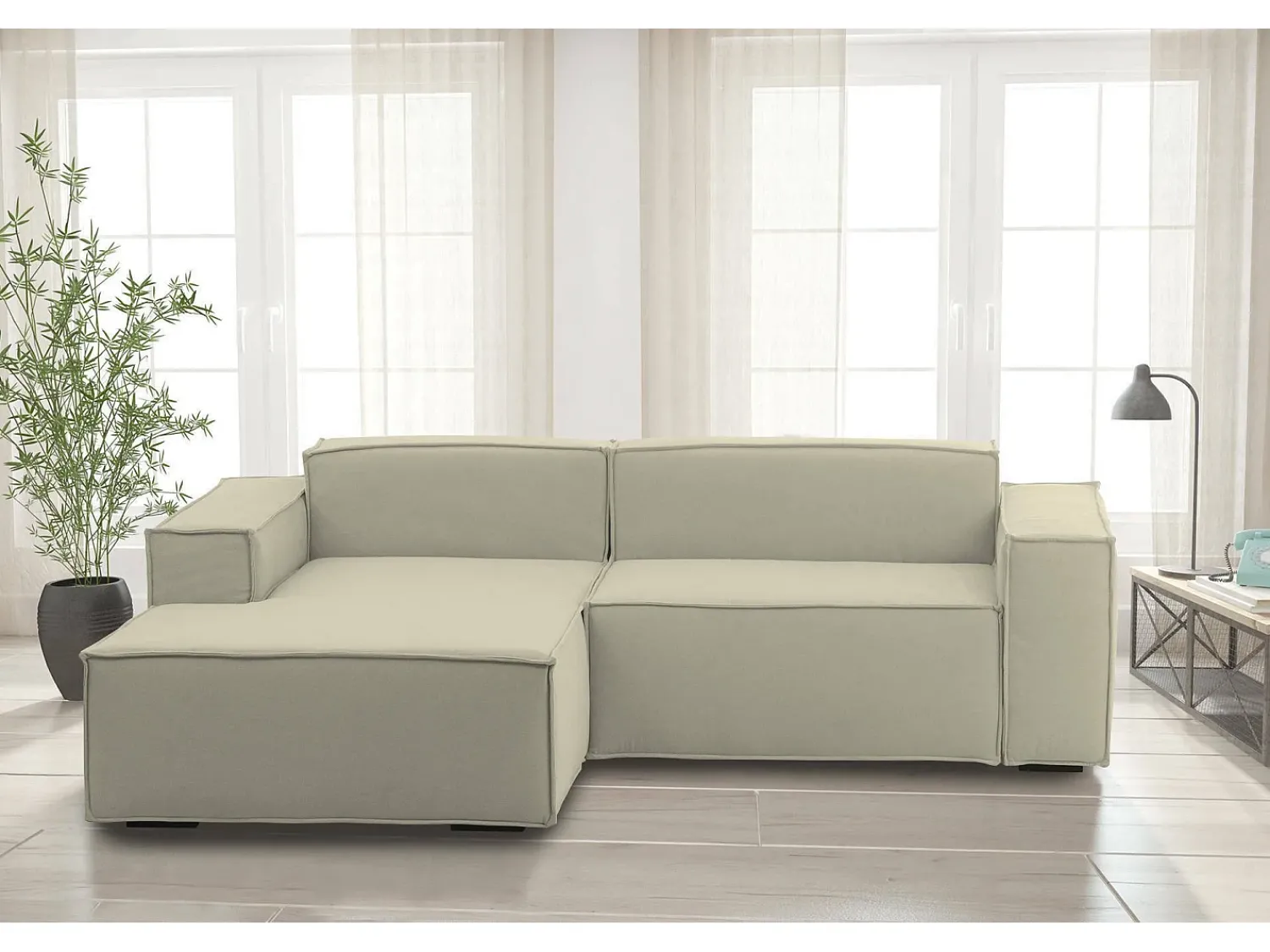 Talamo Italia Sofá fixo Nadia, sofá modular de 2 lugares com península esquerda, 100% Fabricado na Itália, Sofá de tecido moderno, 220x170h70 cm,^ Sofá