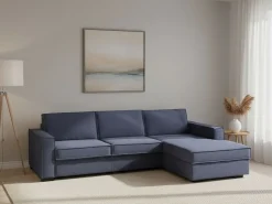 Talamo Italia Sofá fixo Nami, Sofá de canto, 100% Fabricado na Itália, Sofá da sala com península container direita, com braços padrão, 280x95h90 cm,^ Sofá
