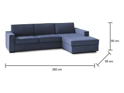 Talamo Italia Sofá fixo Nami, Sofá de canto, 100% Fabricado na Itália, Sofá da sala com península container direita, com braços padrão, 280x95h90 cm,^ Sofá