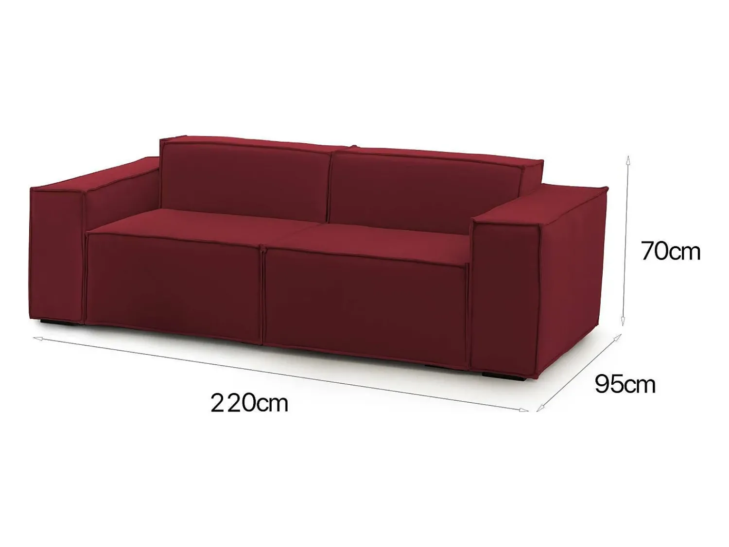 Talamo Italia Sofá fixo Paola, sofá modular linear de 2 lugares, 100% Fabricado na Itália, Sofá moderno para sala em tecido, 220x95h70 cm,^ Sofá