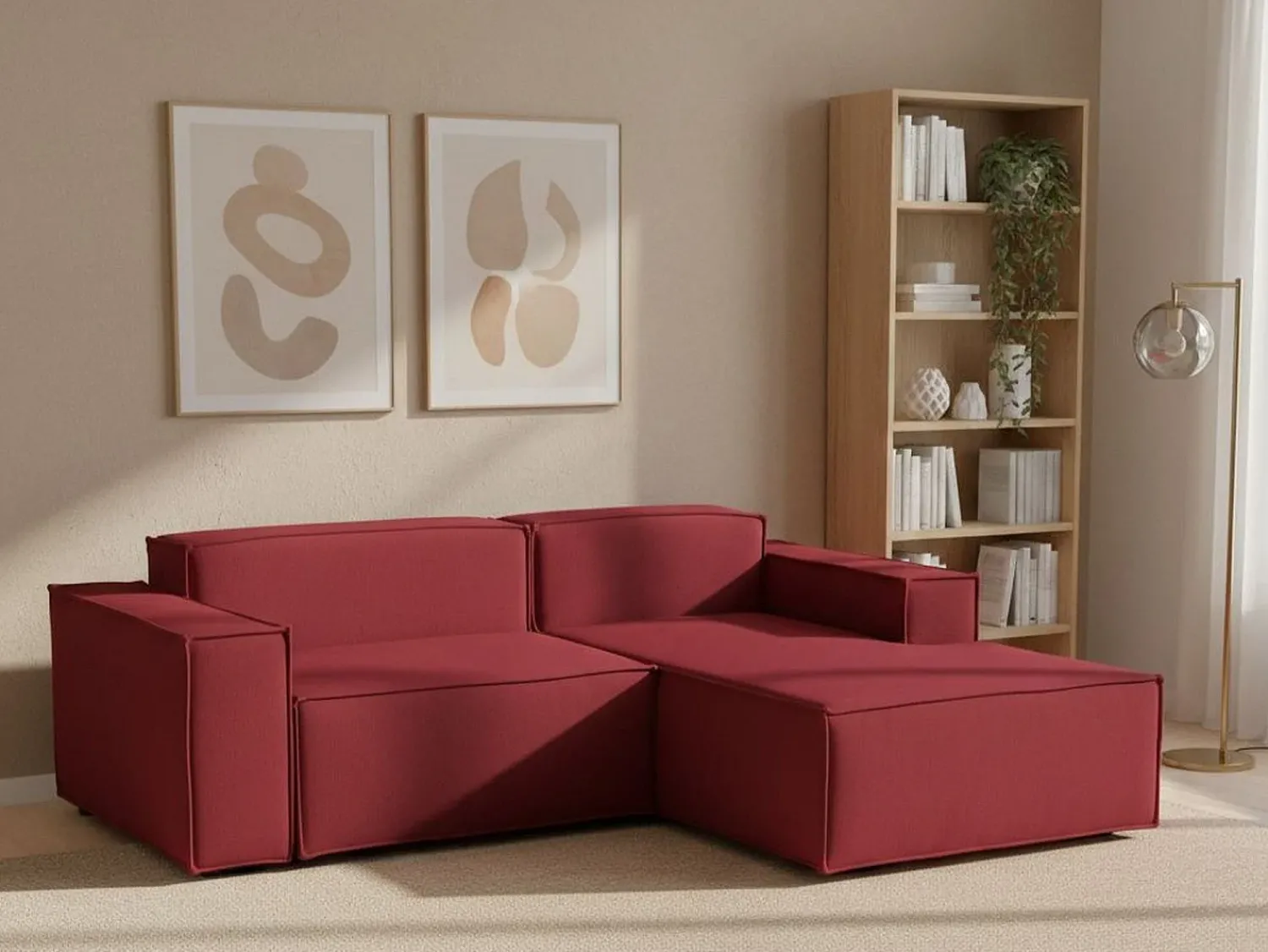 Discount Talamo Italia Sofá fixo Patrizia, sofá modular de 2 lugares com península direita, 100% Fabricado na Itália, Sofá de tecido moderno, 220x170h70 cm, Vermelho