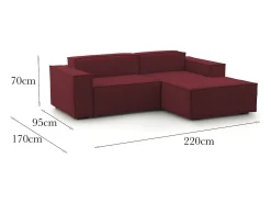 Discount Talamo Italia Sofá fixo Patrizia, sofá modular de 2 lugares com península direita, 100% Fabricado na Itália, Sofá de tecido moderno, 220x170h70 cm, Vermelho