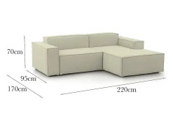 Sofá*Talamo Italia Sofá fixo Patrizia, sofá modular de 2 lugares com península direita, 100% Fabricado na Itália, Sofá de tecido moderno, 220x170h70 cm, Bege